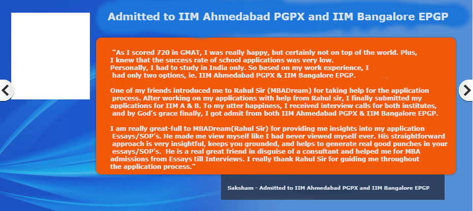 Saksham - Admitted to IIM Ahmedabad PGPX and IIM Bangalore EPGP